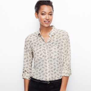 Ann Taylor 100% silk camp shirt camel print